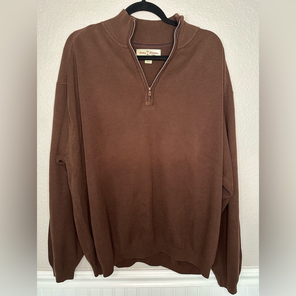 Tommy Bahama Silk Cotton Blend Brown Quarter Zip Sweater Size XXL